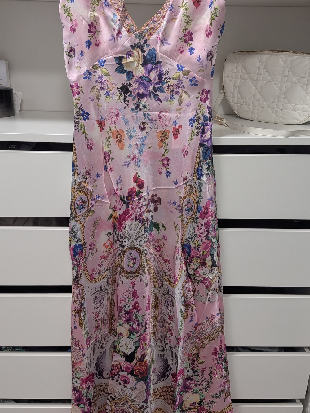 Women's Pink Floral Satin Slip Dress - Picture 7 of 9